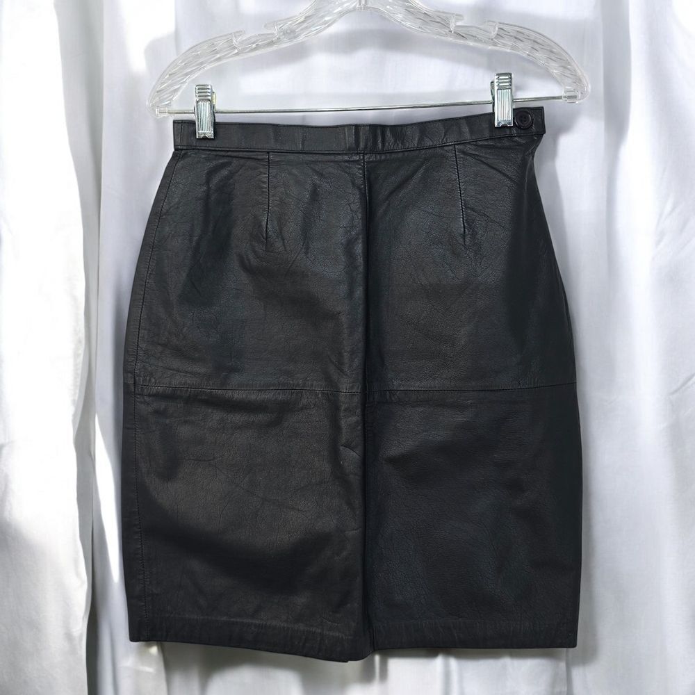 Vintage Avon‎ Fashions Black Leather Pencil Skirt Classic Office Wear Size 9/10